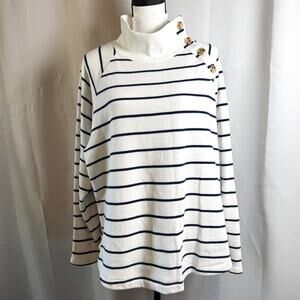 J Crew Womens 2X White Black Striped Cotton Blend Knit Pullover Sweater Nautical
